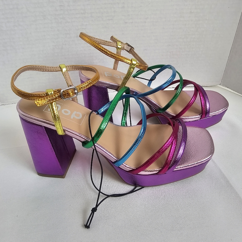 Pop Fuchsia Multi Colored Kallie Heeled Sandals Size 8 - Picture 2 of 13
